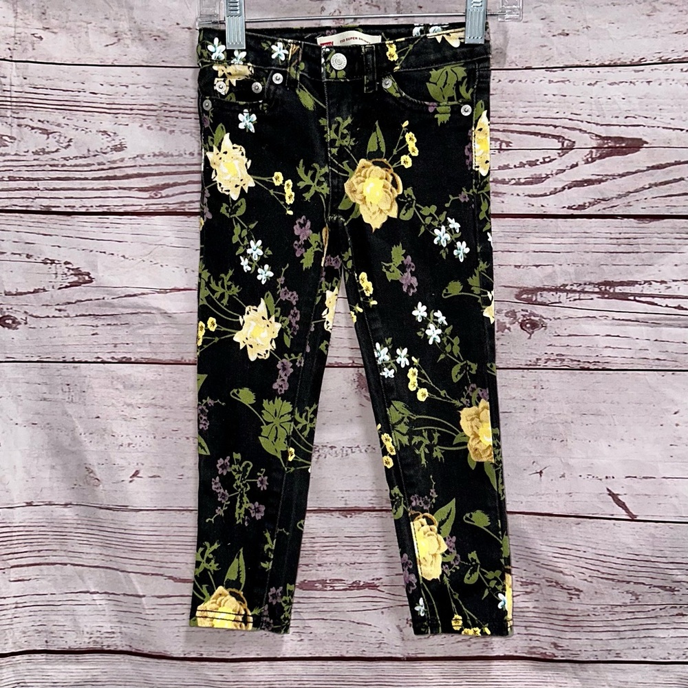 Levi's Girls' 710 Super Skinny Fit Soft Brushed Jeans, Jet Black Floral Size 4